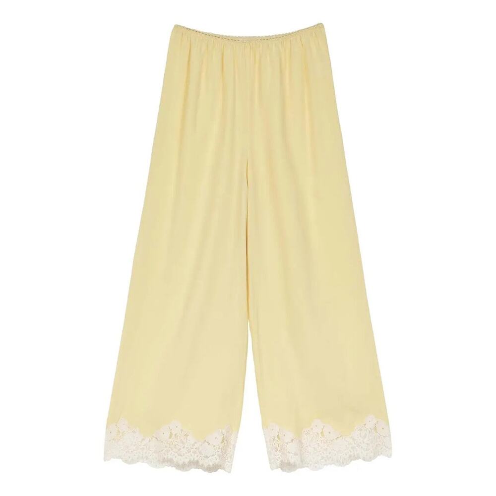 DÔEN Lavon Wide Leg Silk Pant With Lace Trim - XS - Yellow Rose